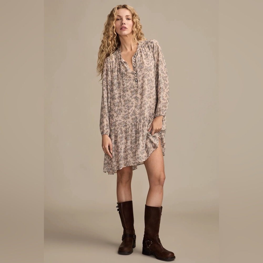 Lucky Brand Beige Floral Boho Peasant Dress